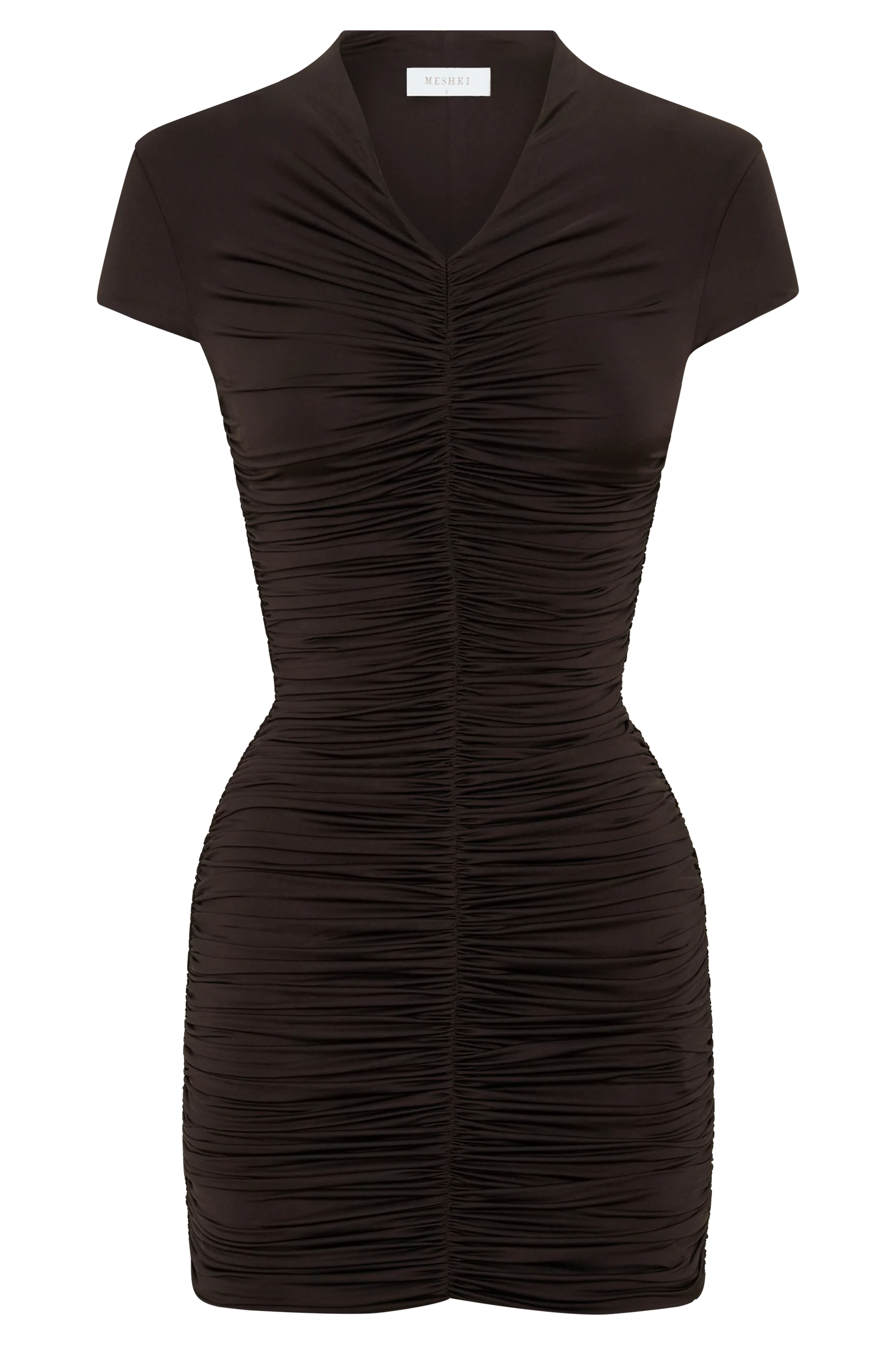 Alphine Gathered Short Sleeve Mini Dress - Chocolate